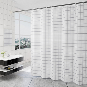 Shower Curtain Set - PEVA Check Grey Black