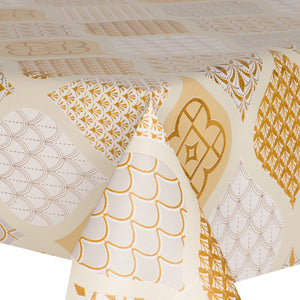 PVC Persian Gold - Wipe Clean Table Cloth Ivory Cream Yellow Scallop