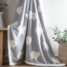 Load image into Gallery viewer, Sheep Grey Sherpa Throw - Soft Fleece Blanket Winter