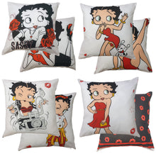 Load image into Gallery viewer, Betty Boop 'Eras' Sassy - Cushion Covers Floral Rose Red Black White