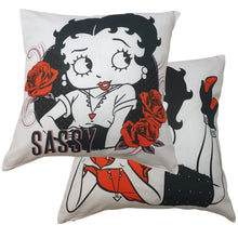 Load image into Gallery viewer, Betty Boop 'Eras' Sassy - Cushion Covers Floral Rose Red Black White