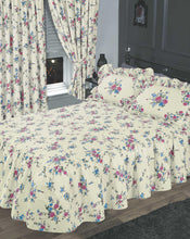 Load image into Gallery viewer, Elizabeth Blue - Fitted Bedspread Quilted Frilled Floral Cream