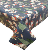 Load image into Gallery viewer, PVC Kitchen Gnomes Blue - Wipe Clean Table Cloth Xmas Gonks Cooking Fir Tree Red White Navy