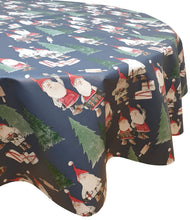 Load image into Gallery viewer, PVC Kitchen Gnomes Blue - Wipe Clean Table Cloth Xmas Gonks Cooking Fir Tree Red White Navy