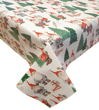 Load image into Gallery viewer, PVC Kitchen Gnomes White - Wipe Clean Table Cloth Xmas Gonks Cooking Fir Tree Red Green Grey