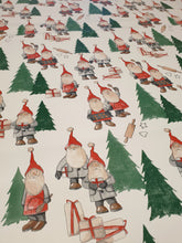 Load image into Gallery viewer, PVC Kitchen Gnomes White - Wipe Clean Table Cloth Xmas Gonks Cooking Fir Tree Red Green Grey