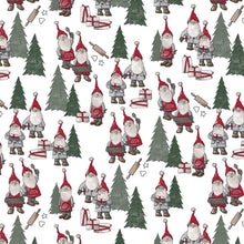 Load image into Gallery viewer, PVC Kitchen Gnomes White - Wipe Clean Table Cloth Xmas Gonks Cooking Fir Tree Red Green Grey
