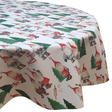 Load image into Gallery viewer, PVC Kitchen Gnomes White - Wipe Clean Table Cloth Xmas Gonks Cooking Fir Tree Red Green Grey
