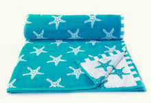 Load image into Gallery viewer, Beach Towel Starfish Blue Aqua White