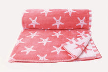 Load image into Gallery viewer, Beach Towel Starfish Coral Pink White
