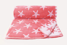 Load image into Gallery viewer, Beach Towel Starfish Coral Pink White
