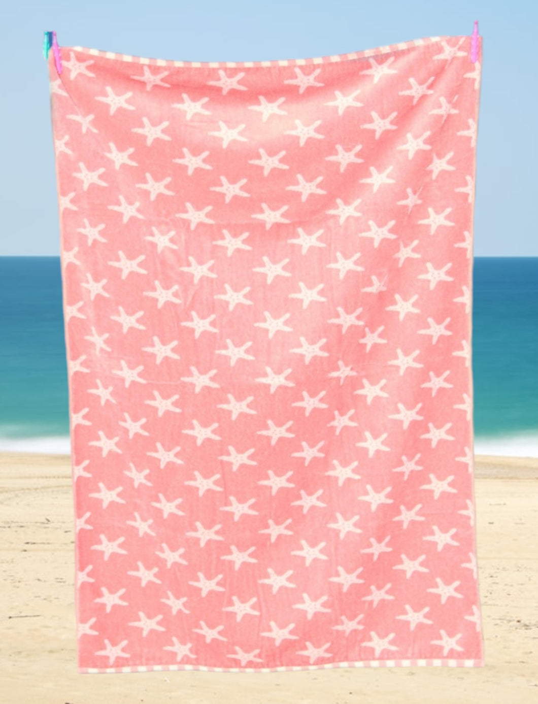 Beach Towel Starfish Coral Pink White
