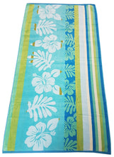 Load image into Gallery viewer, Beach Towel Flower Stripe Blue Green Aqua
