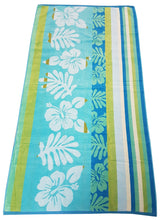 Load image into Gallery viewer, Beach Towel Flower Stripe Blue Green Aqua