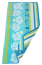 Load image into Gallery viewer, Beach Towel Flower Stripe Blue Green Aqua
