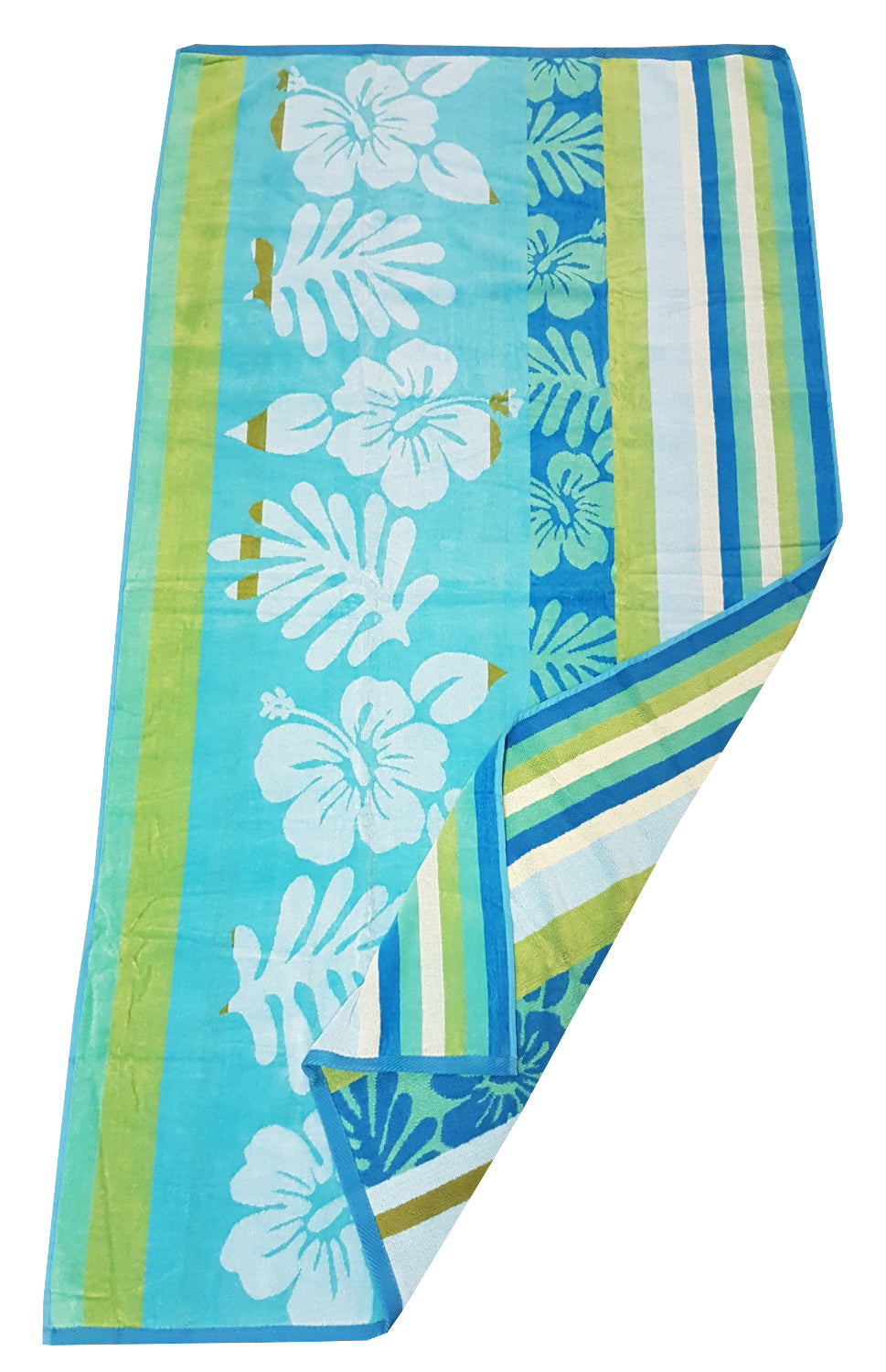Beach Towel Flower Stripe Blue Green Aqua