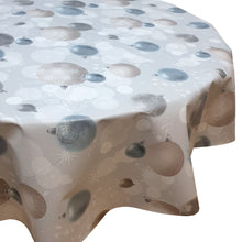 Load image into Gallery viewer, PVC Glitz Baubles Silver - Wipe Clean Table Cloth Xmas Snowflake Lace Mink Grey
