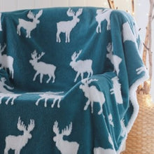 Load image into Gallery viewer, Moose Teal Sherpa Throw - Soft Fleece Blanket Winter Green White