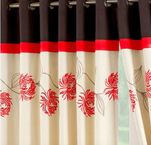 Load image into Gallery viewer, Pandora Spice - Eyelet Curtain Pair Embroidered Flower Border Cream Orange