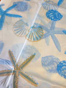 Shower Curtain Set - PEVA Starfish Shells Blue