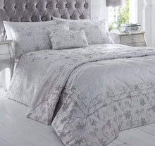 Load image into Gallery viewer, Ravina Silver Throw - Bedspread Woven Jacquard Flower Vine Scroll Grey