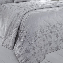 Load image into Gallery viewer, Ravina Silver Throw - Bedspread Woven Jacquard Flower Vine Scroll Grey
