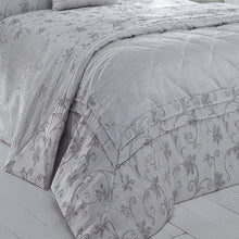 Load image into Gallery viewer, Ravina Silver Throw - Bedspread Woven Jacquard Flower Vine Scroll Grey