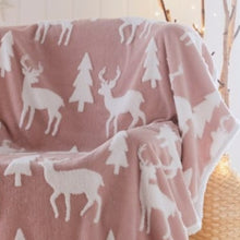 Load image into Gallery viewer, Reindeer Pink Sherpa Throw - Soft Fleece Blanket Winter