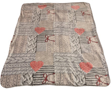 Load image into Gallery viewer, Ribbon Heart Throw 130cm x 170cm - Winter Grey Red Sherpa