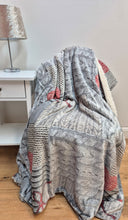 Load image into Gallery viewer, Ribbon Heart Throw 130cm x 170cm - Winter Grey Red Sherpa