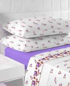 Single Bed Flannelette Sheet Set - Printed Rosebud Lilac