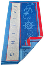 Load image into Gallery viewer, Beach Towel Sailing Nautical Blue Red Grey