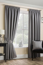 Load image into Gallery viewer, Sateen Grey - Pencil Pleat Woven Blackout Curtains