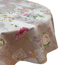 Load image into Gallery viewer, PVC Scrapbook Beige - Wipe Clean Table Cloth Vintage Shabby Chic Floral Butterfly Pink