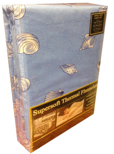 Single Bed Flannelette Sheet Set - Printed Shells Blue