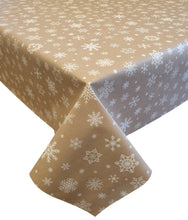 Load image into Gallery viewer, PVC Snowflake Mink - Wipe Clean Table Cloth Christmas Festive Snow Beige Latte White
