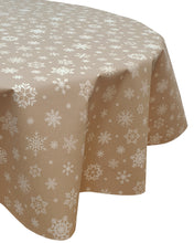 Load image into Gallery viewer, PVC Snowflake Mink - Wipe Clean Table Cloth Christmas Festive Snow Beige Latte White