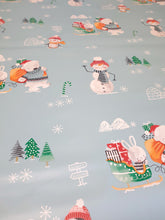 Load image into Gallery viewer, PVC Snowman Wave Blue - Wipe Clean Table Cloth Xmas Polar Bear Presents Tree Igloo
