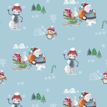 Load image into Gallery viewer, PVC Snowman Wave Blue - Wipe Clean Table Cloth Xmas Polar Bear Presents Tree Igloo