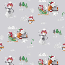 Load image into Gallery viewer, PVC Snowman Wave Grey - Wipe Clean Table Cloth Xmas Polar Bear Presents Tree Igloo