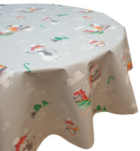 Load image into Gallery viewer, PVC Snowman Wave Grey - Wipe Clean Table Cloth Xmas Polar Bear Presents Tree Igloo