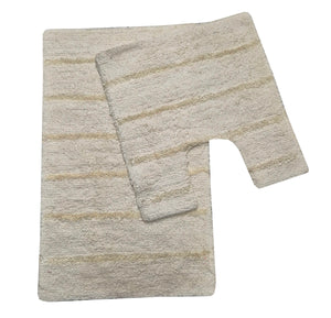 Stripe Cream / Natural - Bath Mat And Pedestal Set