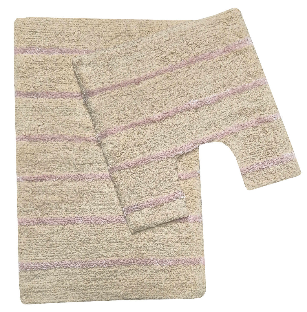 Stripe Cream / Pink - Bath Mat And Pedestal Set