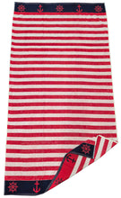 Load image into Gallery viewer, Beach Towel Nautical Red Stripes