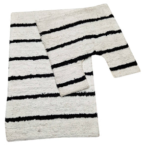 Stripe White / Black - Bath Mat And Pedestal Set