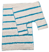 Load image into Gallery viewer, Stripe White / Turquoise Blue - Bath Mat And Pedestal Set
