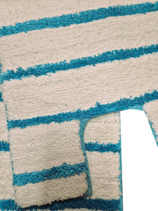 Stripe White / Turquoise Blue - Bath Mat And Pedestal Set
