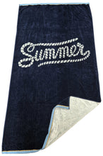 Load image into Gallery viewer, Beach Towel Summer Navy Blue Nautical Rope