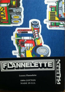 Double Bed Flannelette Sheet Set - Printed Trucks Blue