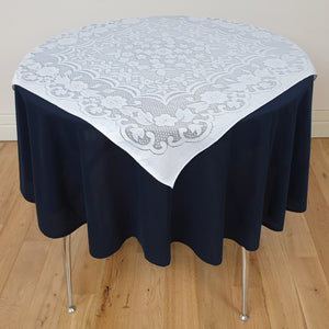 69" Round Velvet Navy & White Lace - Table Cloth Range